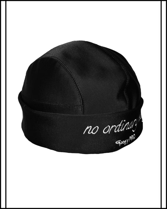 GoofyPRO Cayton Beanie in black, 'no ordinary way' Embroidered in white on headband.
