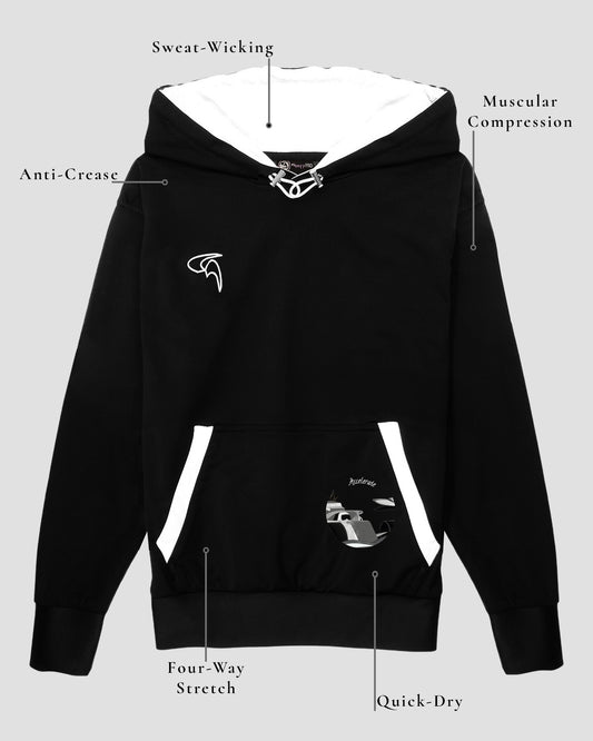 GoofyPRO Cayton Core front black Hoodie with technical element descriptions.