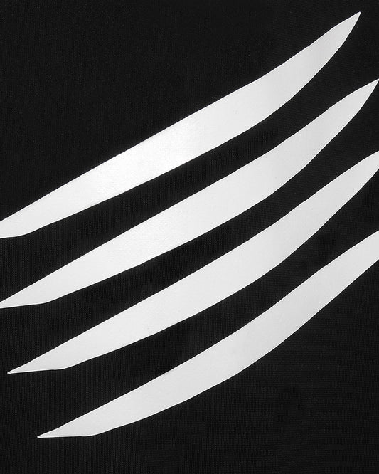 Close up of 4 white stripes on arm of black Cayton Core hoodie.