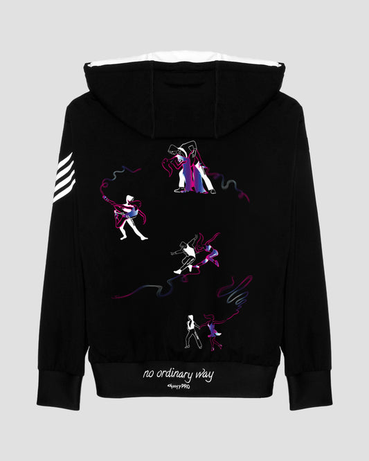 GoofyPRO Cayton Core Hoodie in black. With water based graphic design of GoofyPRO man and GoofyPRO woman dancing. Embroidered - no ordinary way.