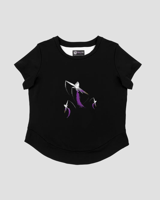 GoofyPRO Cayton Core Performance Tshirt in black with short sleeves. A graphic on front of three silver planes with purple trailing jet stream. 